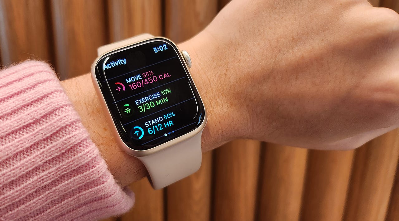 Image of an Apple Watch Series 8 on a person's wrist.
