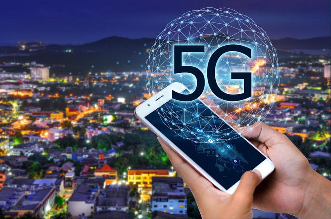 Business people use global communication phones in the 5g system