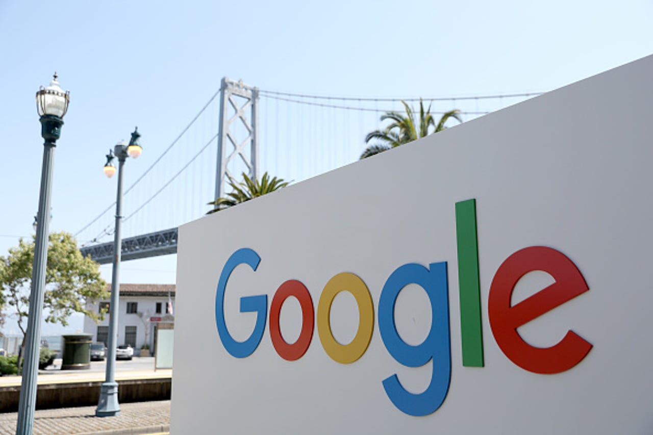 Google logo in front of bridge