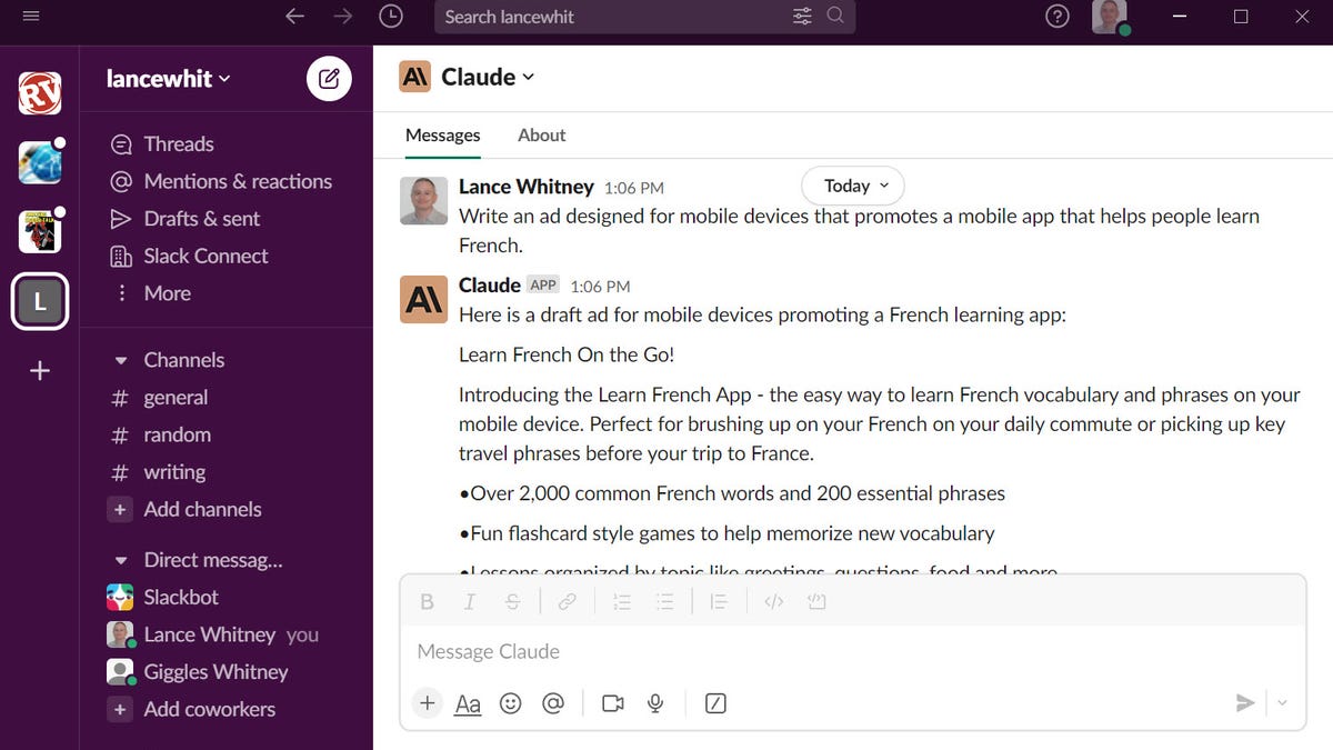 How to use the Claude AI chatbot in Slack