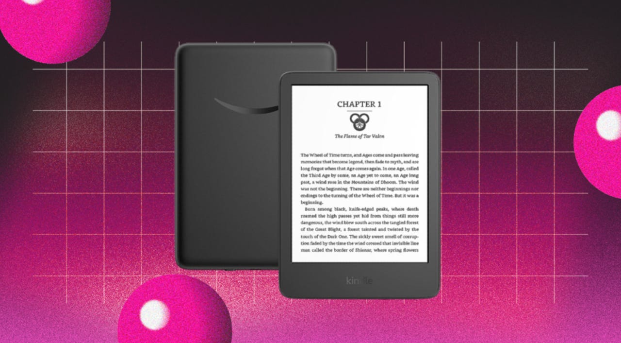 Original Kindle model against pink backdrop