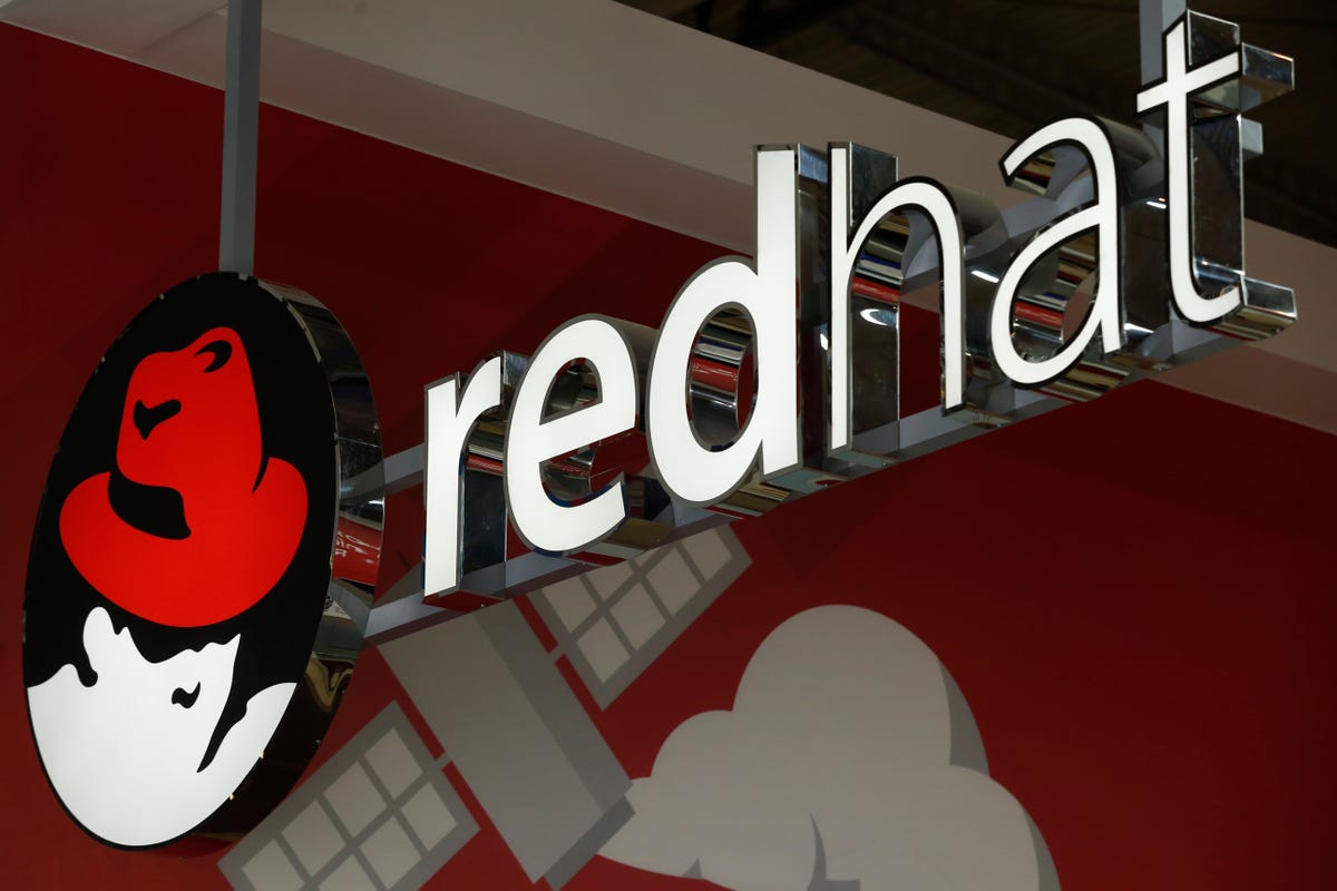 The logo of Red Hat Software is pictured at the Mobile World Congress