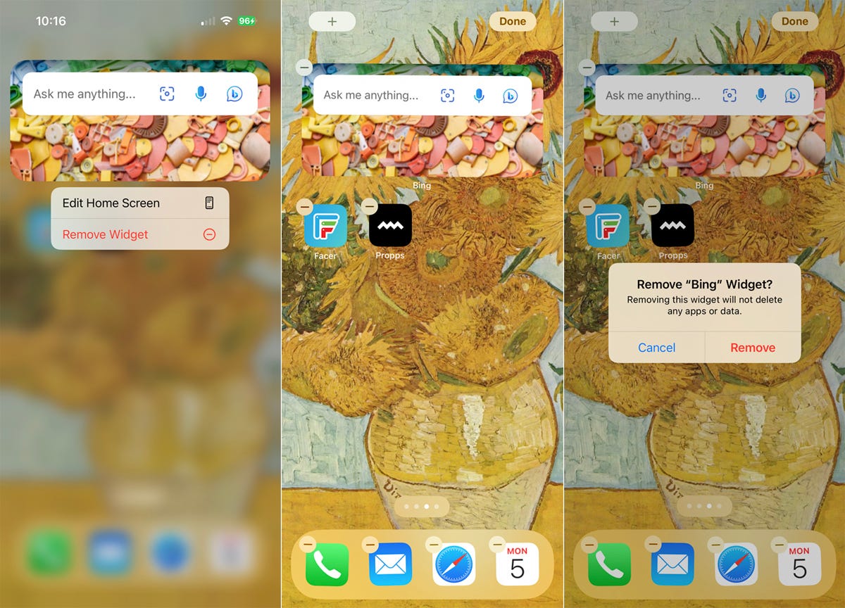 Removing the widget on an iPhone or iPad