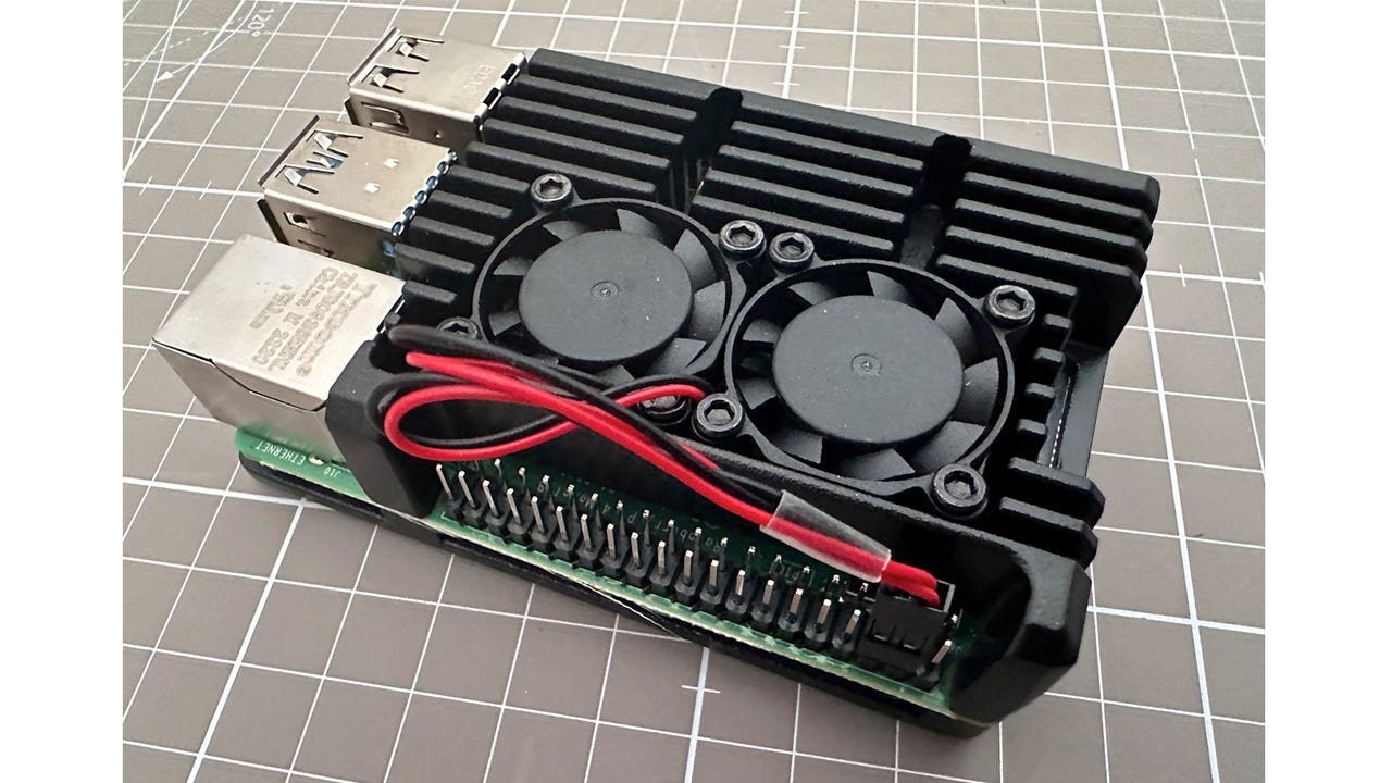 Raspberry Pi fitted with cooling case