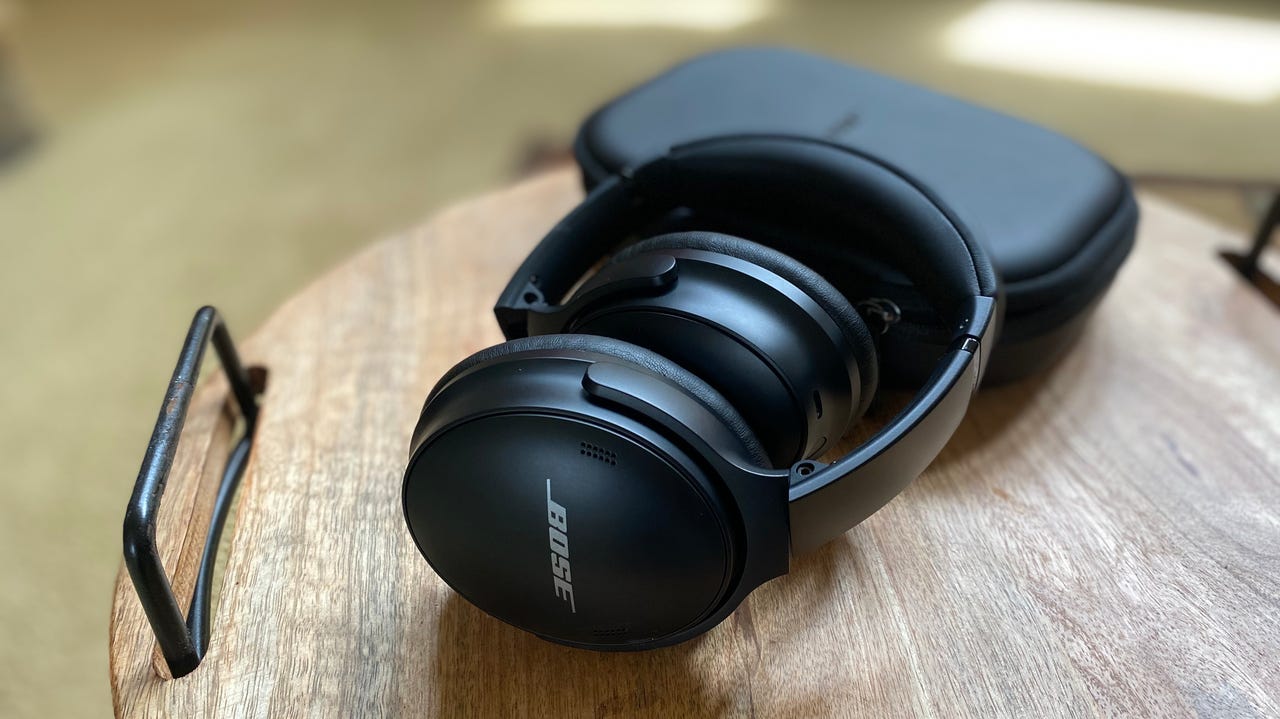 Bose QuietComfort 45 in Black in the headphones carrying case
