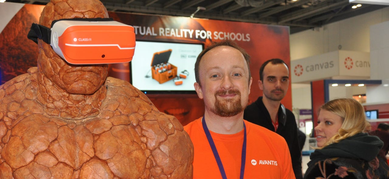Rupert Rawnsley with The Thing from Fantastic Four wearing a ClassVR headset