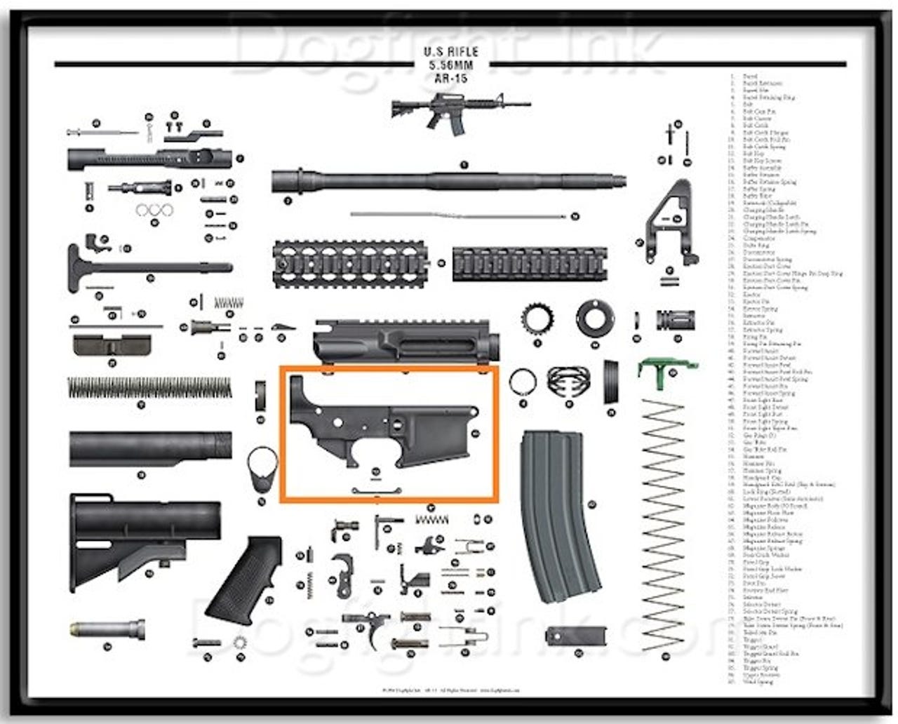The printed part is just one of more than 70 parts needed to build a gun