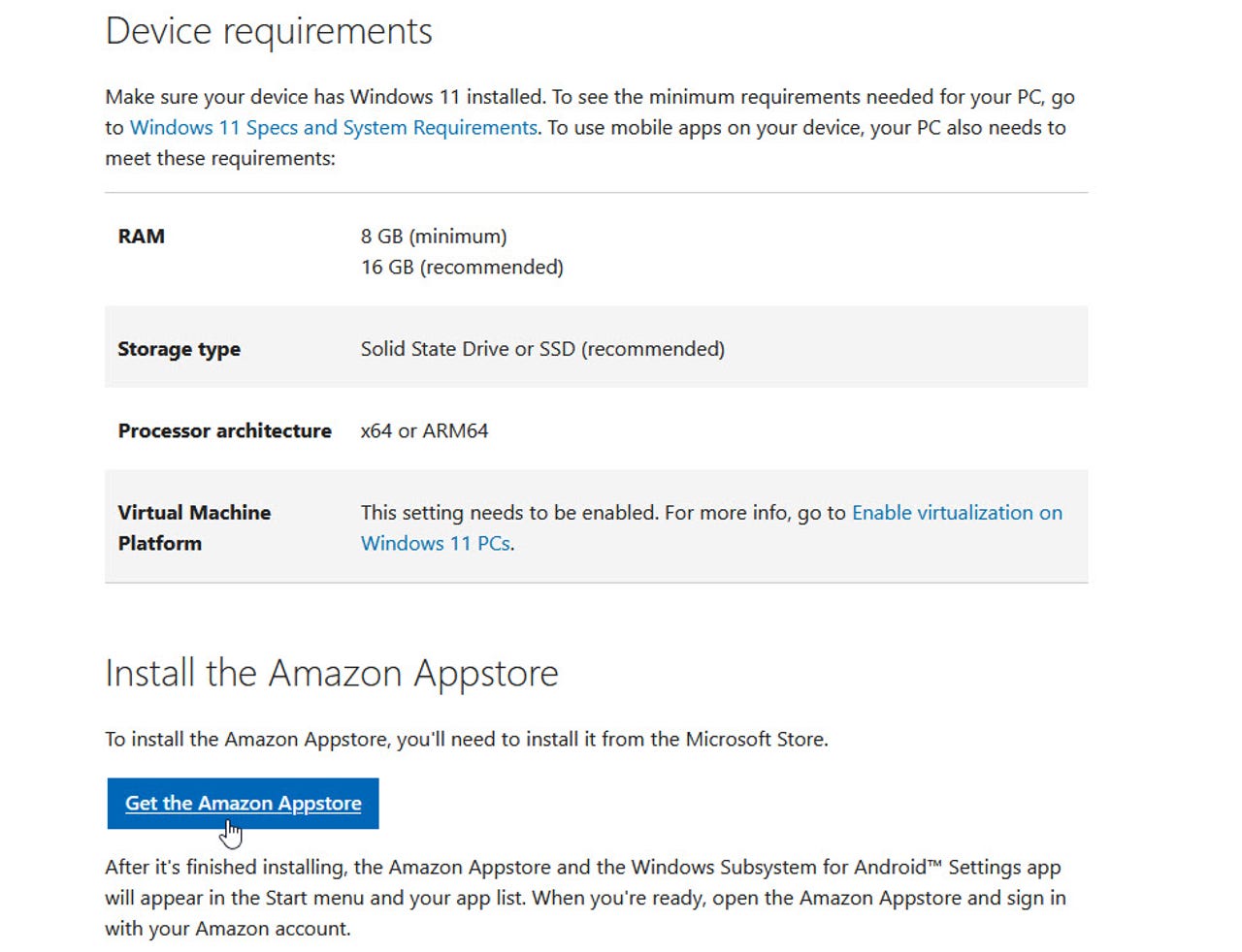 Install Amazon Appstore and Windows Subsystem for Android