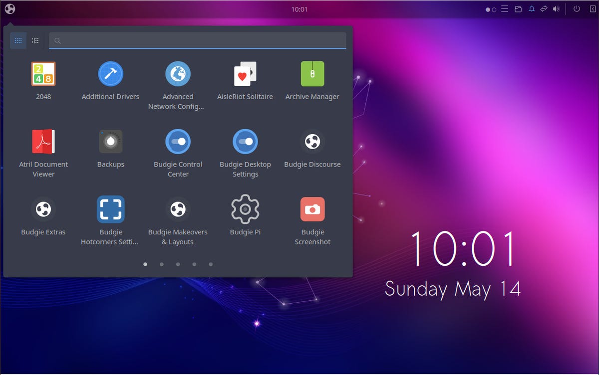 The Ubuntu Budgie desktop menu.
