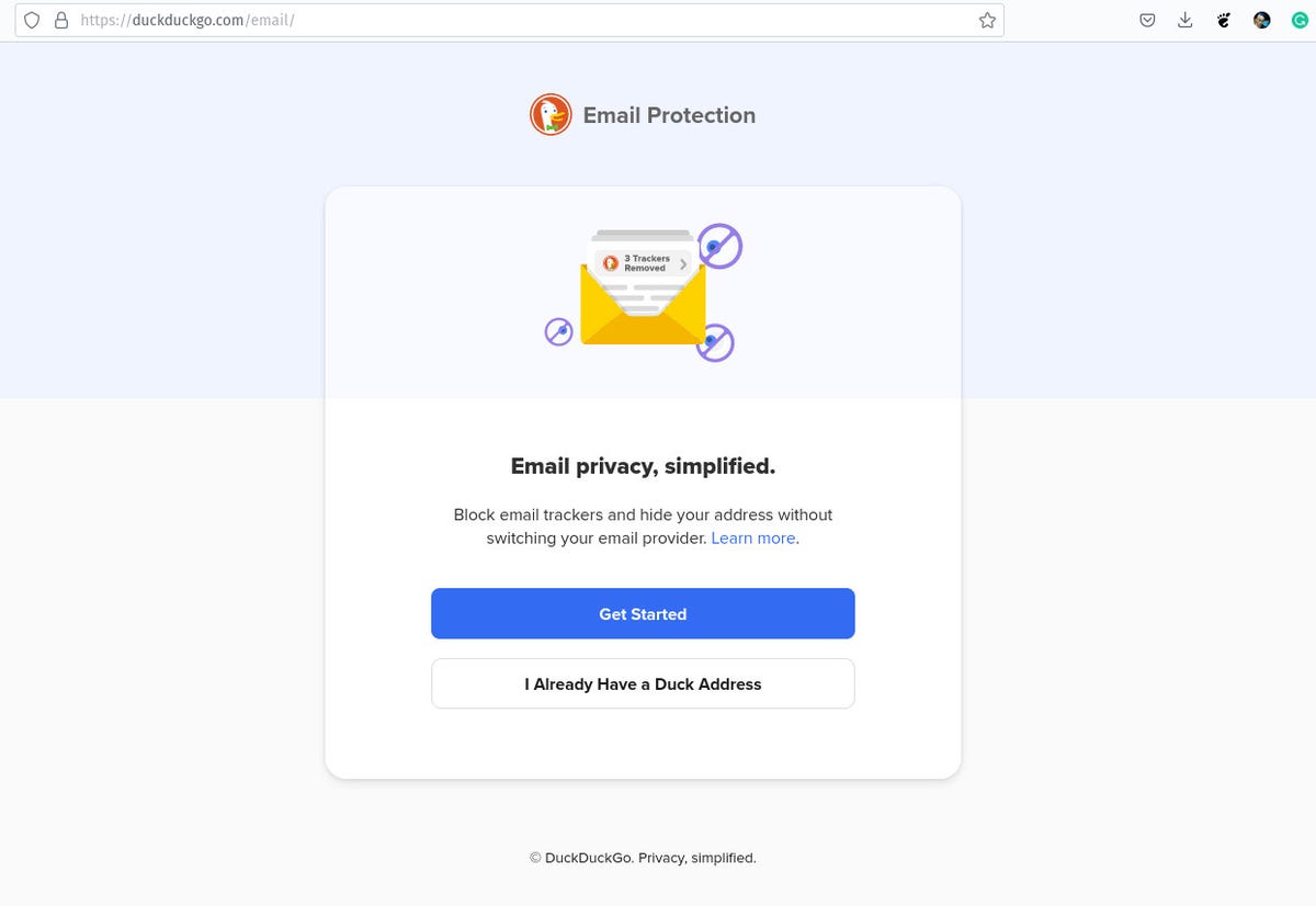 The Start button for DuckDuckGo's email protection service.