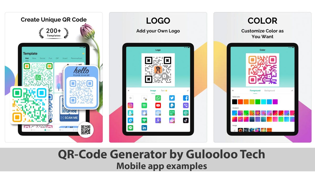 Examples of logo and color customization using QR Code Generator & Maker