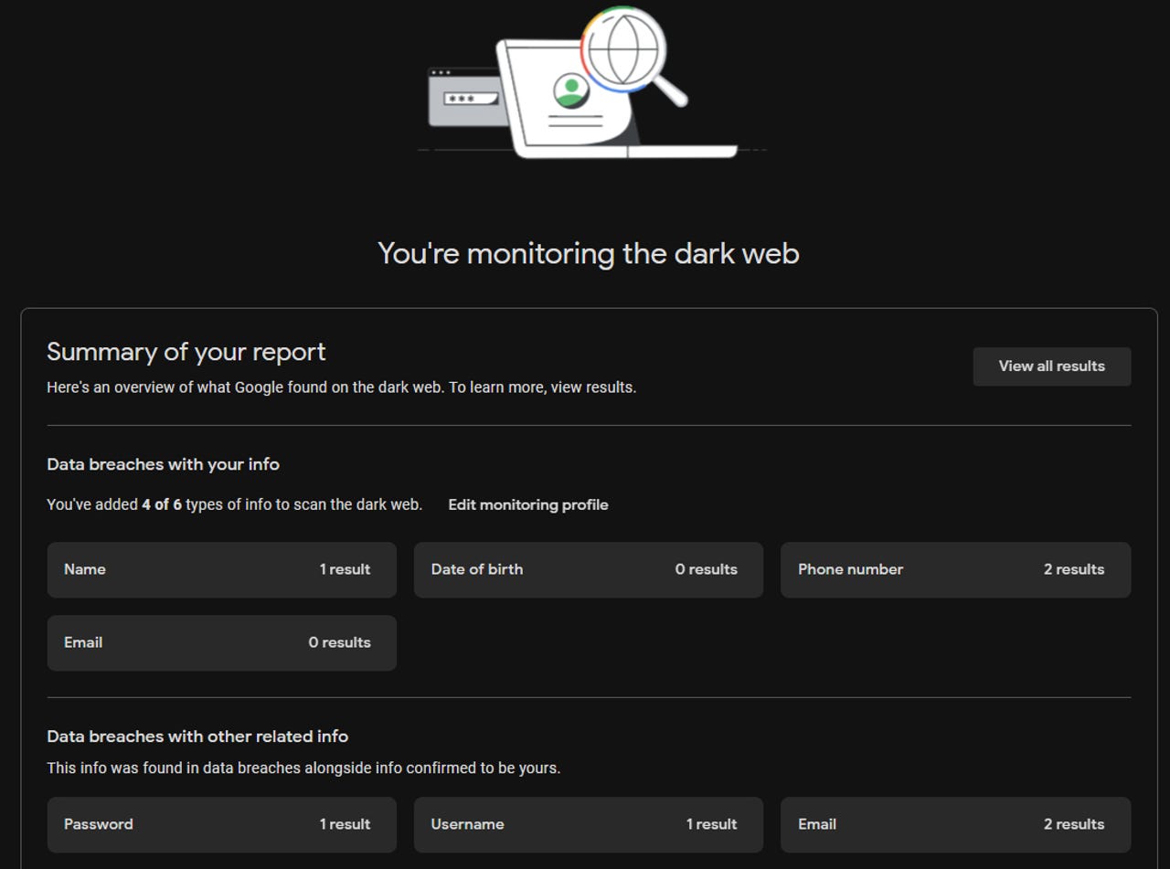 Google's dark web monitoring