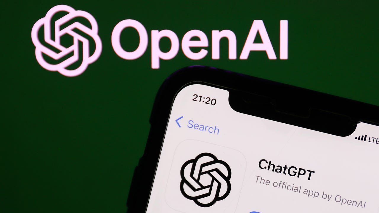 OpenAI logo on the website displayed on a phone screen and ChatGPT on AppStore displayed on a phone screen are seen in this illustration photo taken in Krakow, Poland on June 8, 2023. (Photo by Jakub Porzycki/NurPhoto via Getty Images)