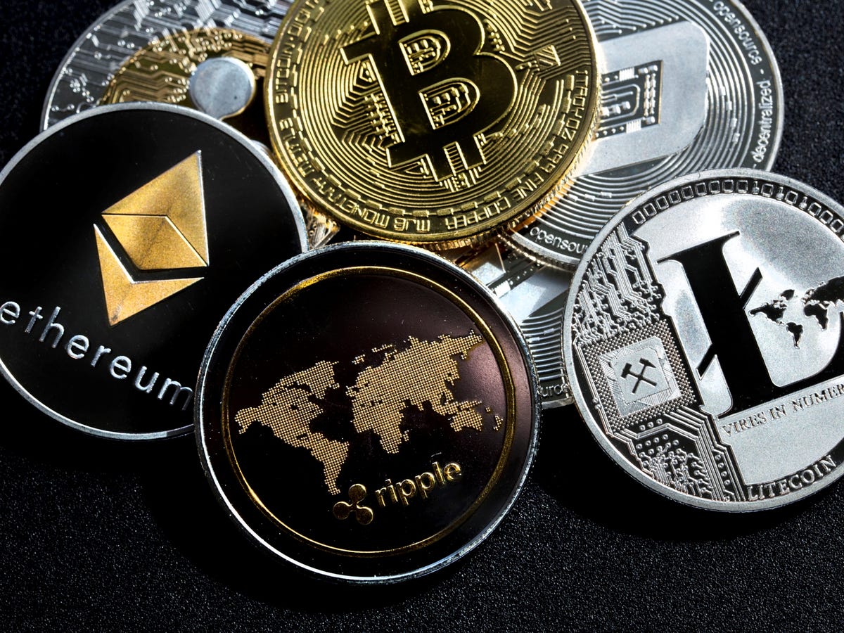 Close up ethereum ripple litecoin bitcoin