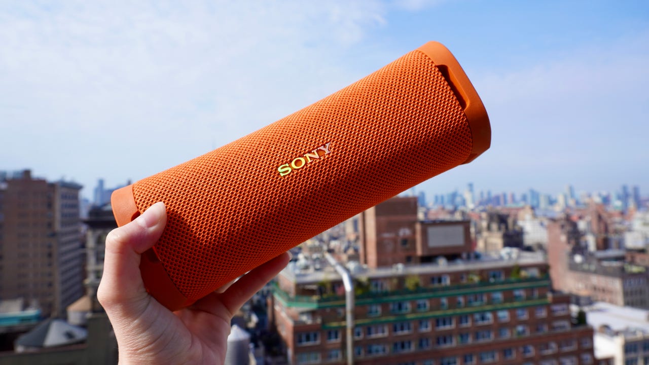 Sony Ult Field 1 orange speaker against skyline