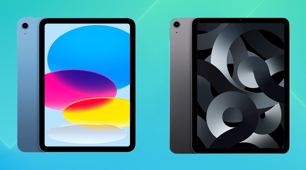 iPad with colorful screen and iPad Air with dark black and white screen