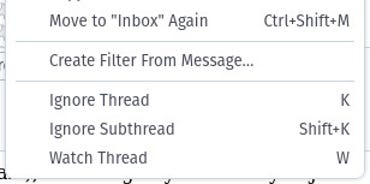 The Thunderbird menu includes the entry Create filter from message