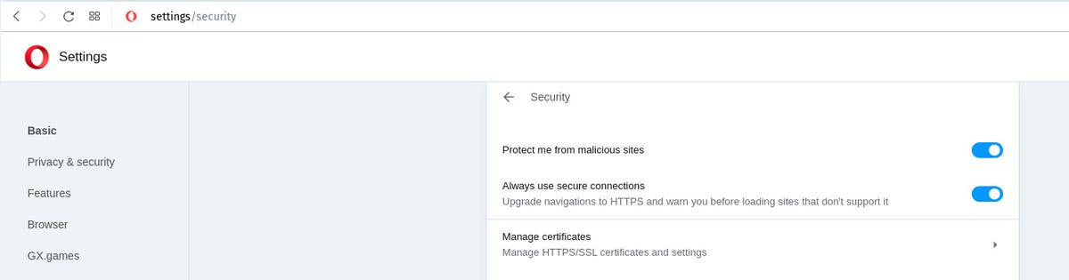 The Always use HTTPS entry in Security.
