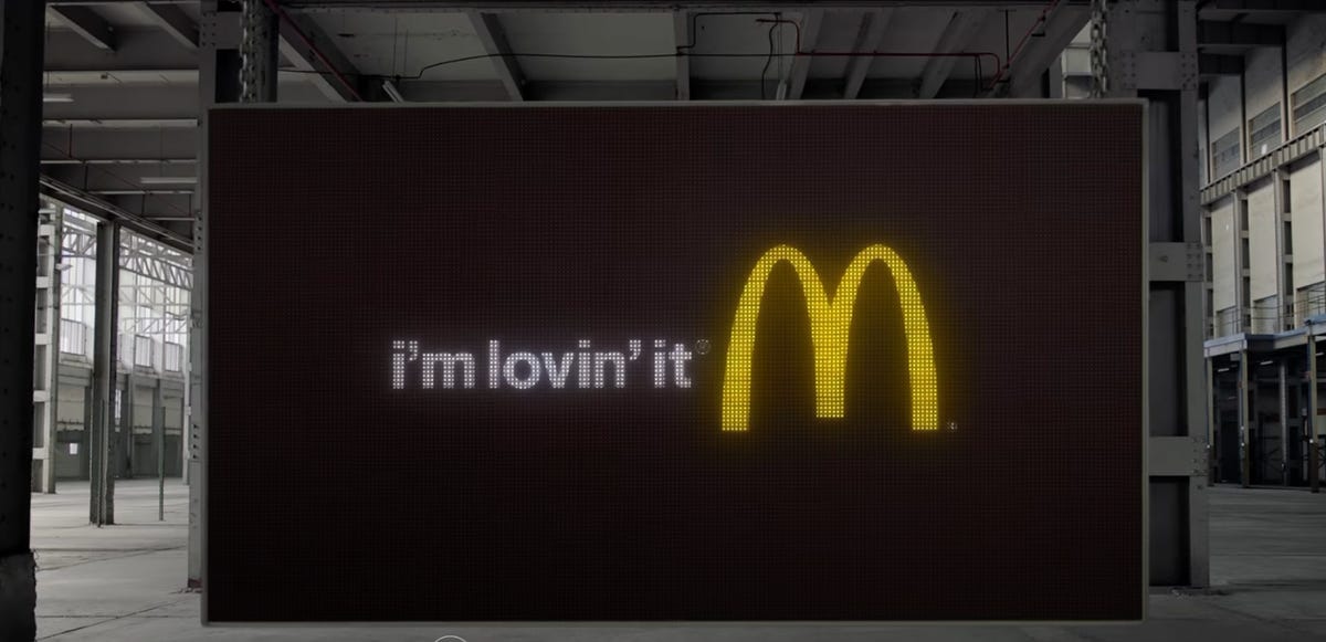 McDonald's on a black screen with words, "I'm lovin' it"