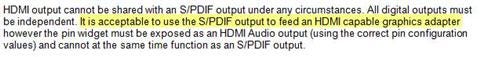 MicrosoftÂ’s specs for HDMI and S/PDIF