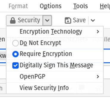 Encrypting an outgoing email in Thunderbird.
