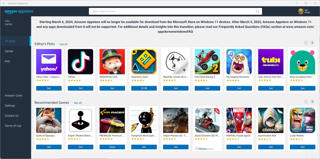 Wave good-bye to the Amazon appstore for Windows 11