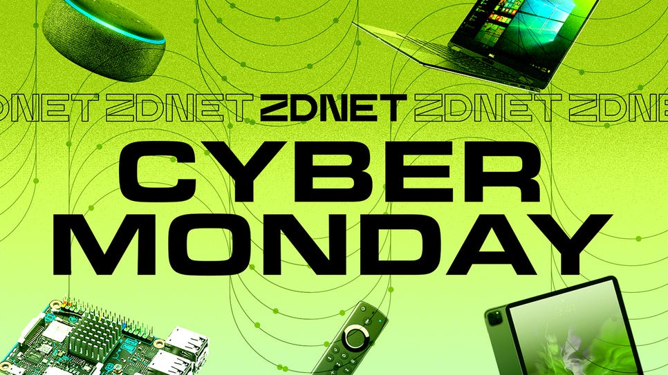 Image of laptops overlayed with ZDNET Black Friday text and a green and black background.