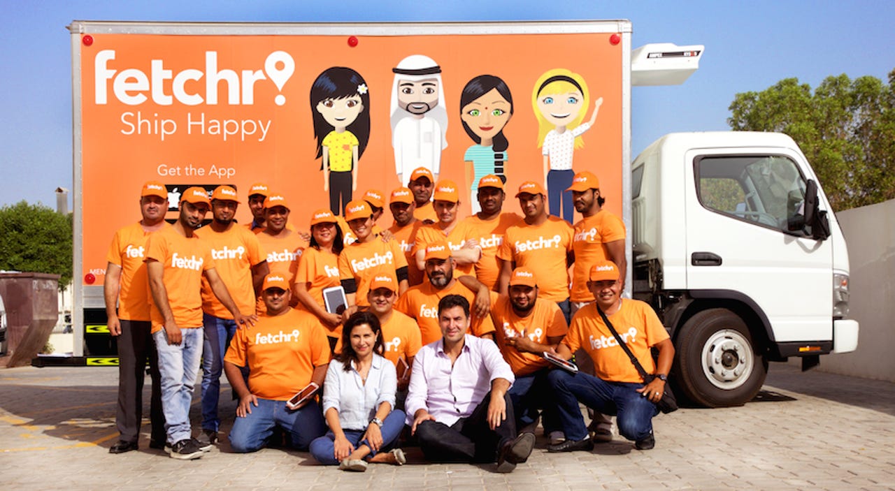 Fetchr's founders with the company's delivery drivers.