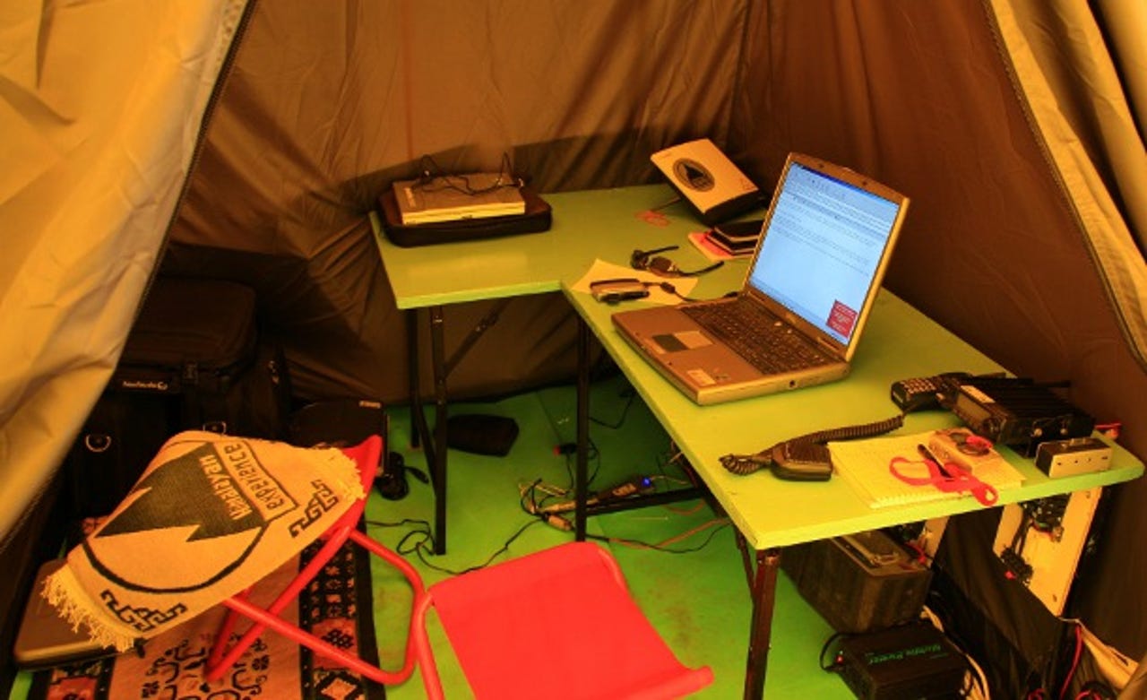 Laptops and satellite phones at base camp