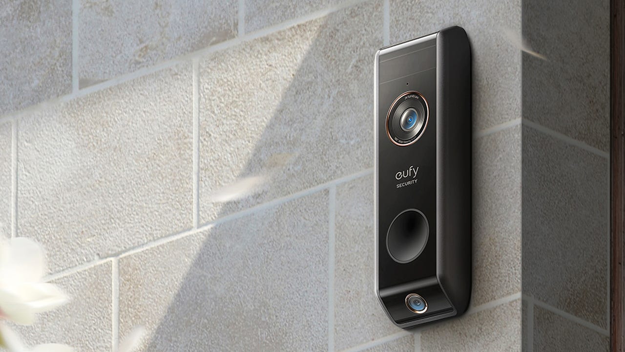Eufy Security Video Doorbell Dual Camera on a wall