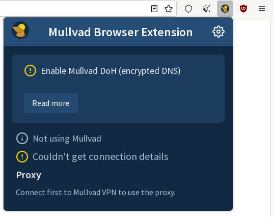 The Mullvad extension menu.